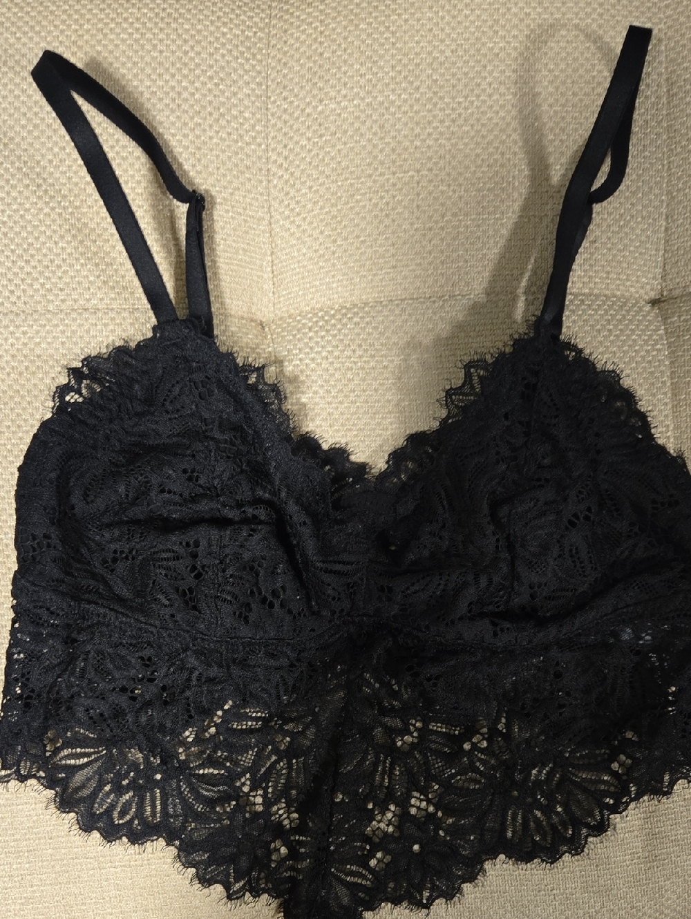 Aerie Black Lace Bralette with Floral Scalloped Hem